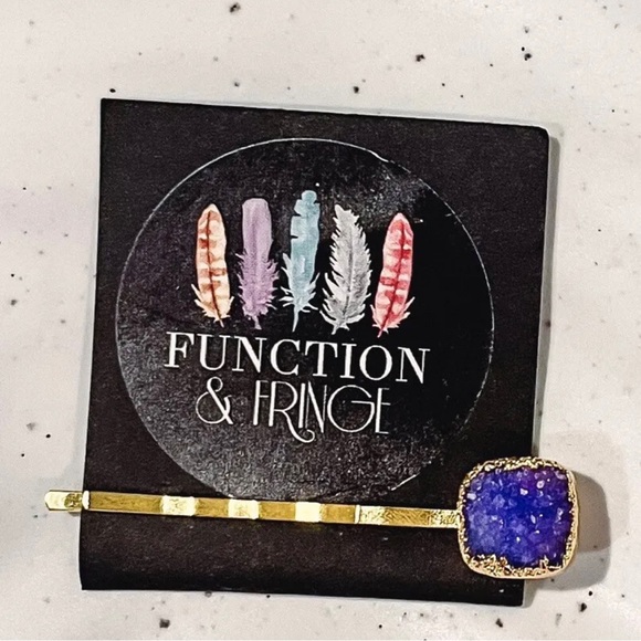 NEW Function & Fringe Purple and Gold Druzy Bobby Pin Style Hair Barrette - Picture 3 of 4